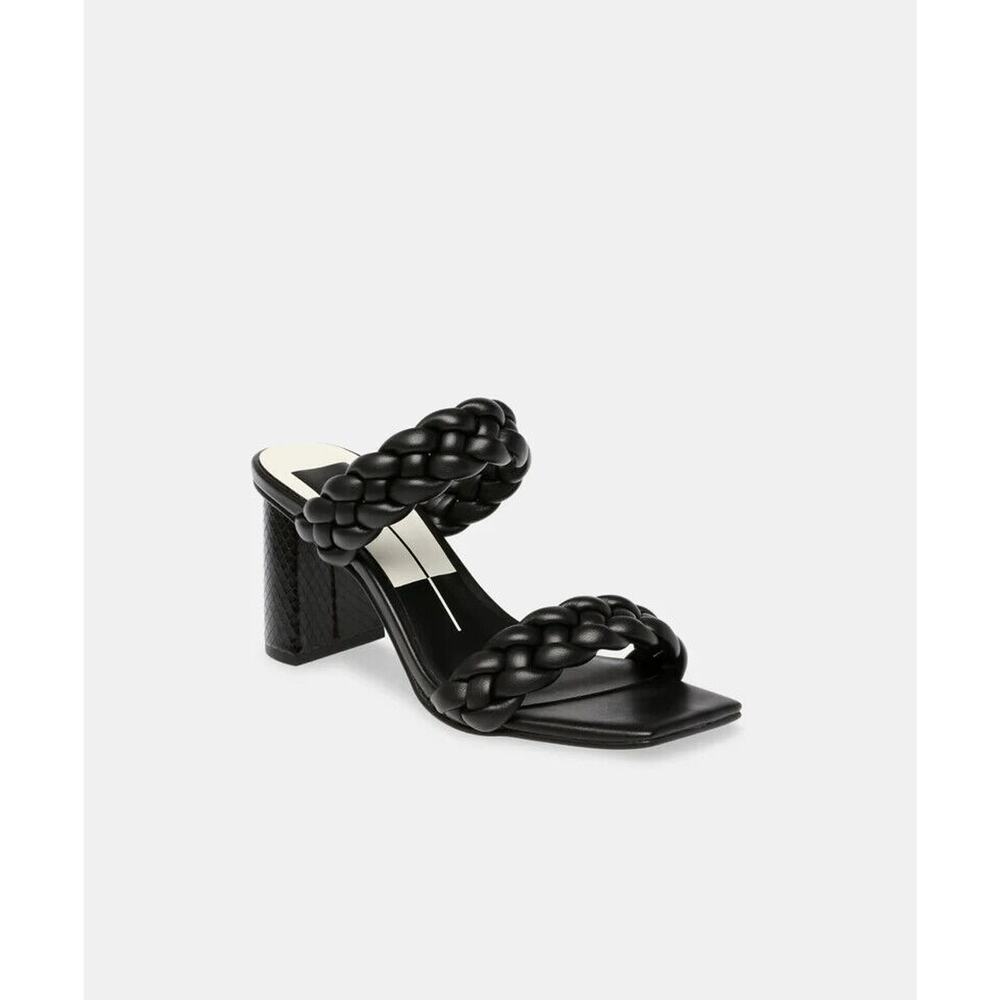 Dolce Vita Black Braided Double-Strap Block Heel Sandals